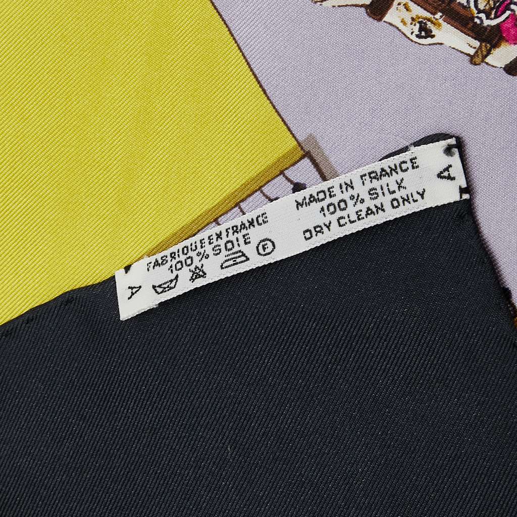 Hermès Le Monde du Polo Silk Scarf Yellow Silk Good condition - Back View