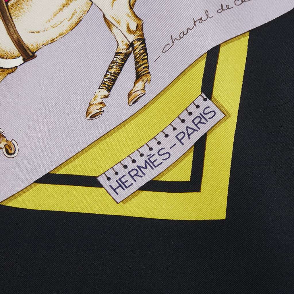 Hermès Le Monde du Polo Silk Scarf Yellow Silk Good condition - Inside View