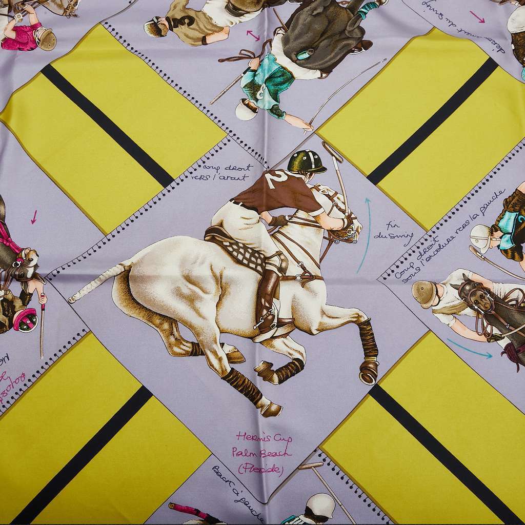 Hermès Le Monde du Polo Silk Scarf Yellow Silk Good condition - Model View