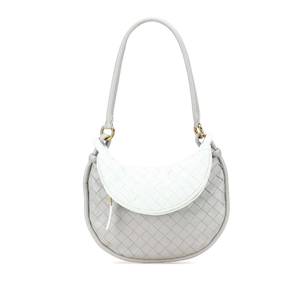 Bottega Veneta Small Bicolor Lambskin Intrecciato Gemelli Bag Grey Leather Very good - Front View