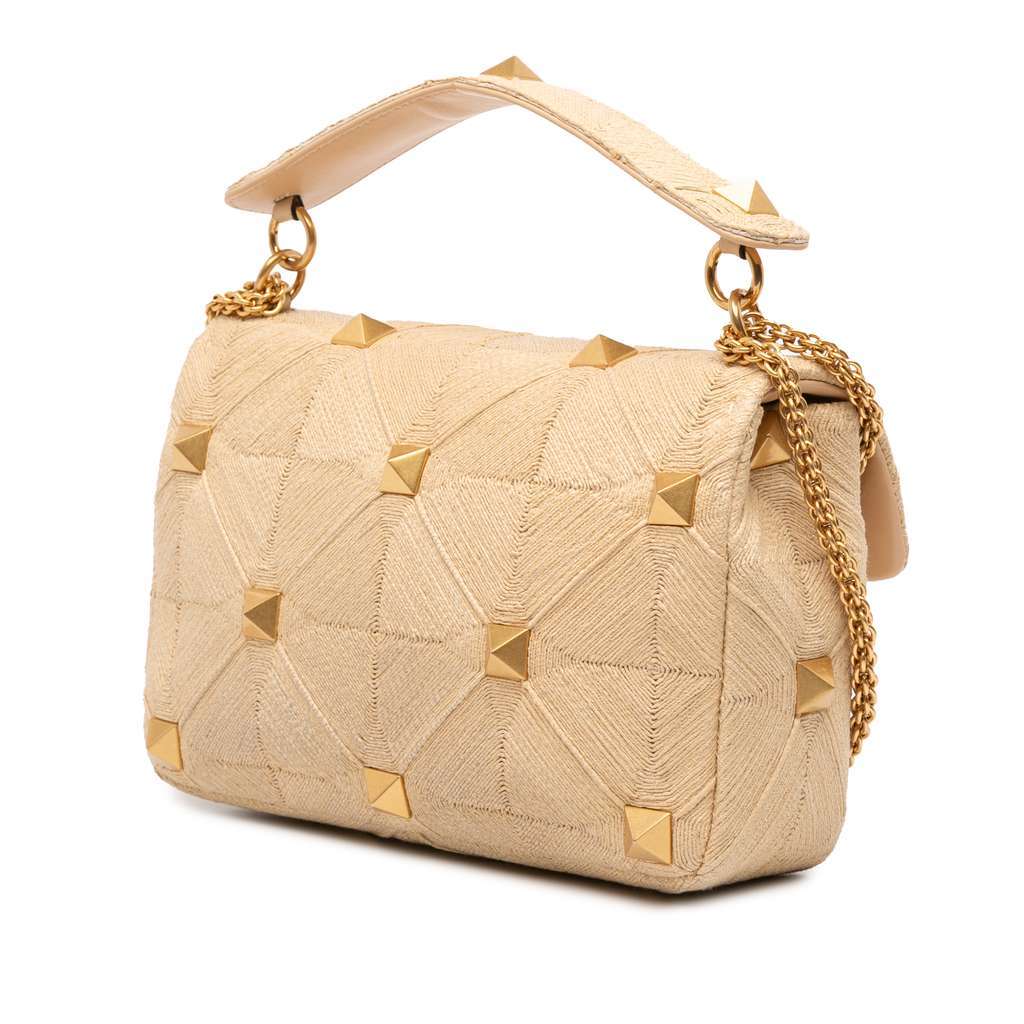 Valentino Large Raffia Roman Stud Satchel Brown Very good condition - Back View