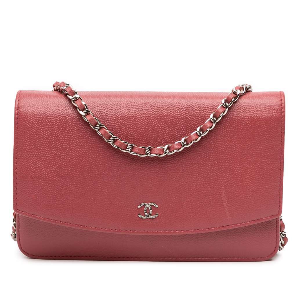 Chanel CC Caviar Sevruga Wallet On Chain Red Leather Very good - Front View
