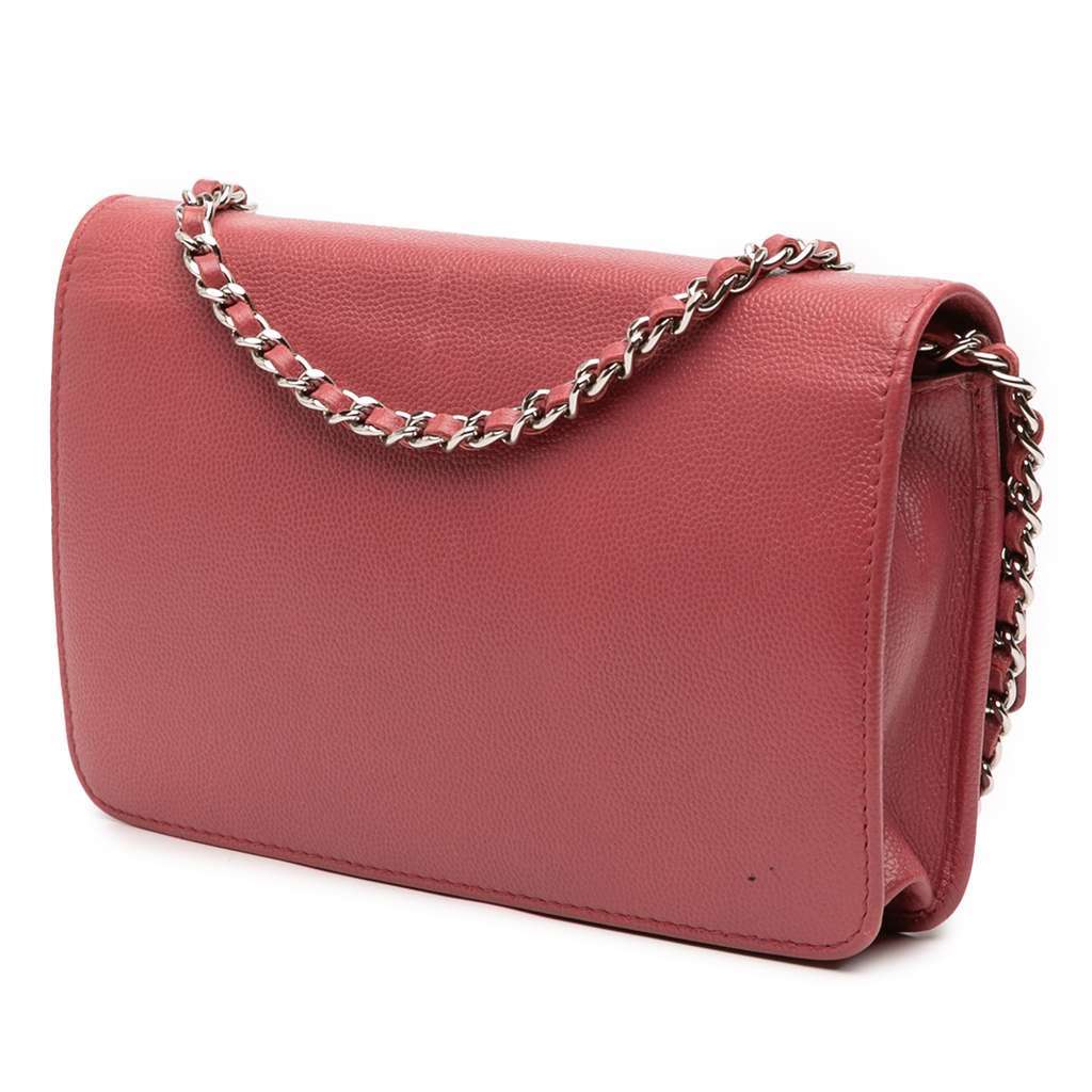 Chanel CC Caviar Sevruga Wallet On Chain Red Leather Very good - Back View