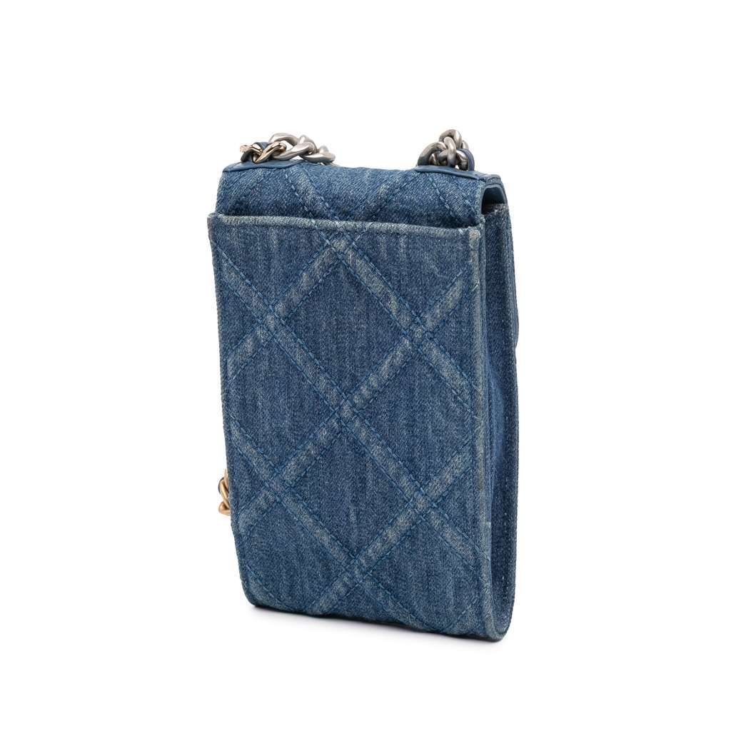 Chanel Denim 19 Phone Holder with Chain Blue Denim Good - Back View
