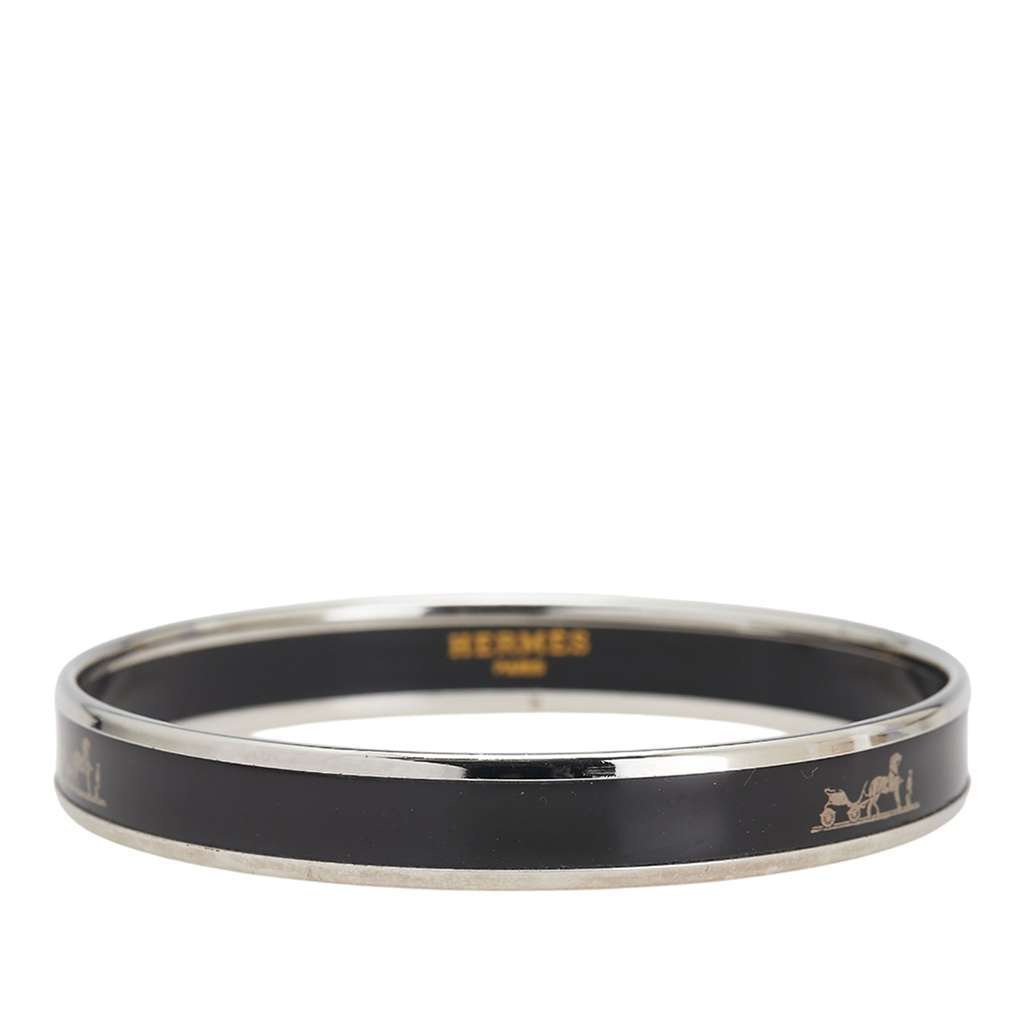 Hermès Narrow Caleche Enamel Bangle 62 Black Good condition - Front View