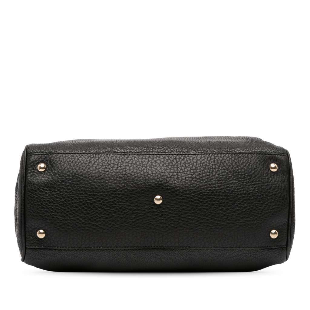 Gucci Medium Calfskin Bamboo Shopper Satchel Black Leather Good - Inside View