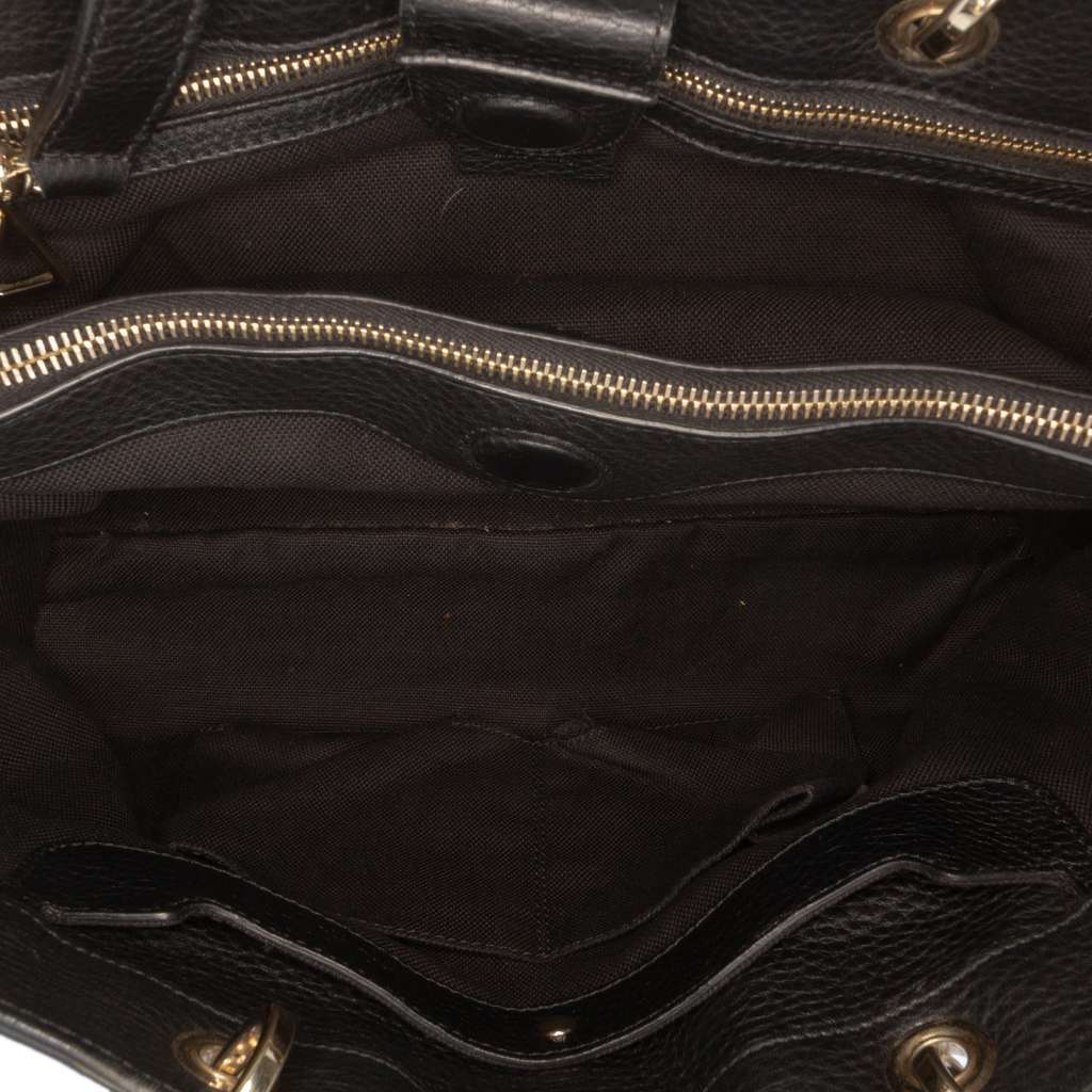 Gucci Medium Calfskin Bamboo Shopper Satchel Black Leather Good - Model View