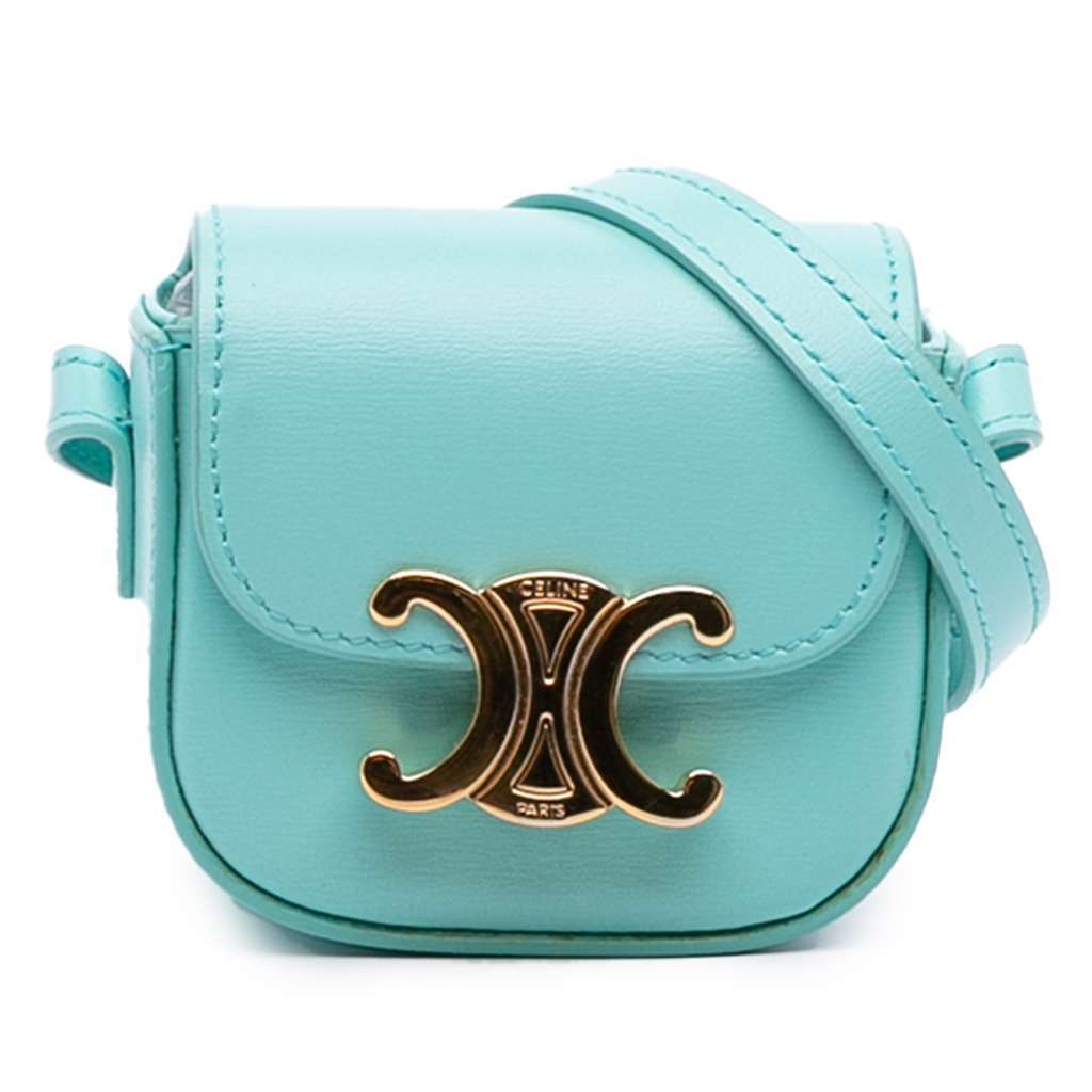 Celine Leather Triomphe AirPods Case with Strap Blue Leather Very good - Front View