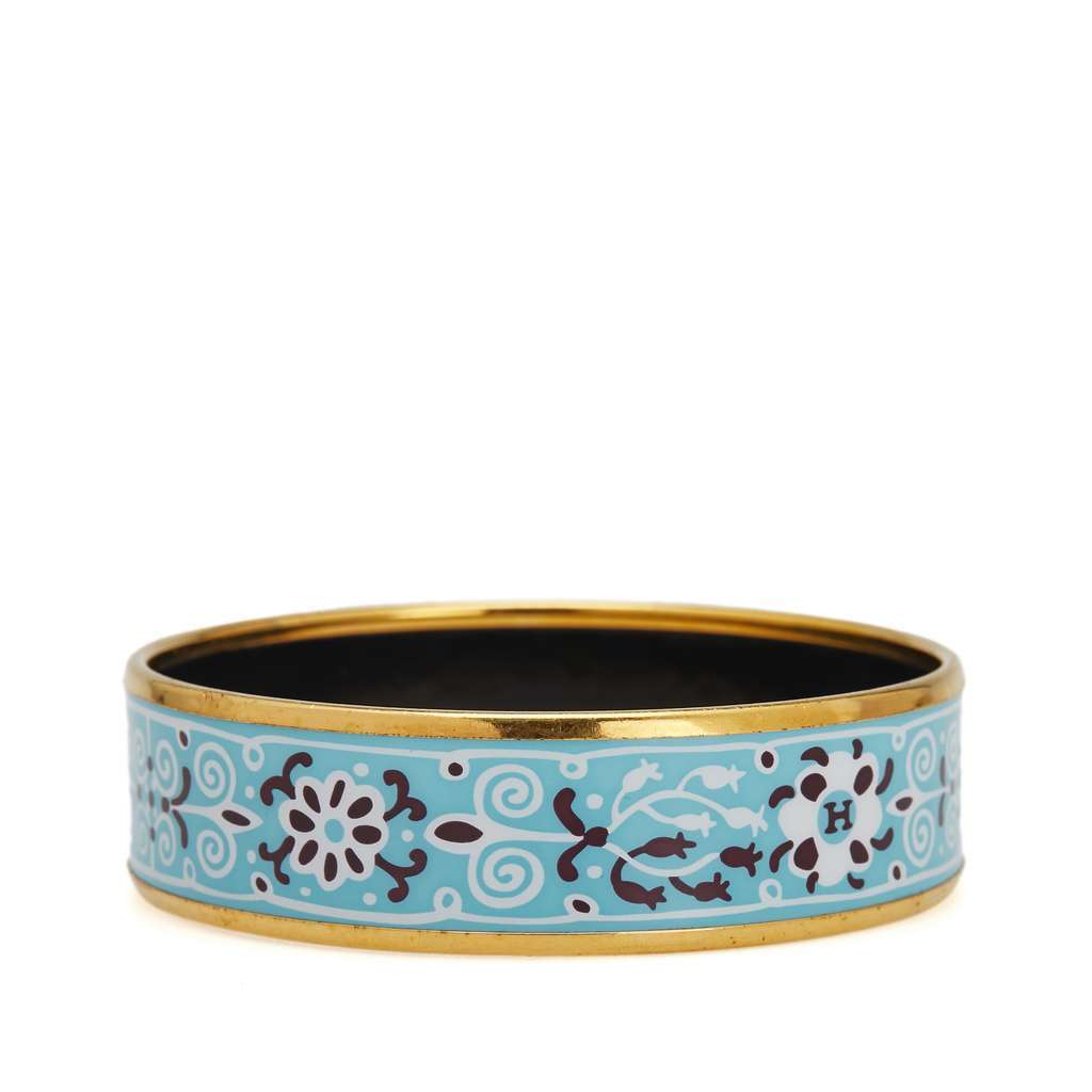 Hermès Wide Petits Chevaux de Hongrie Enamel Bangle 62 Blue Good condition - Inside View
