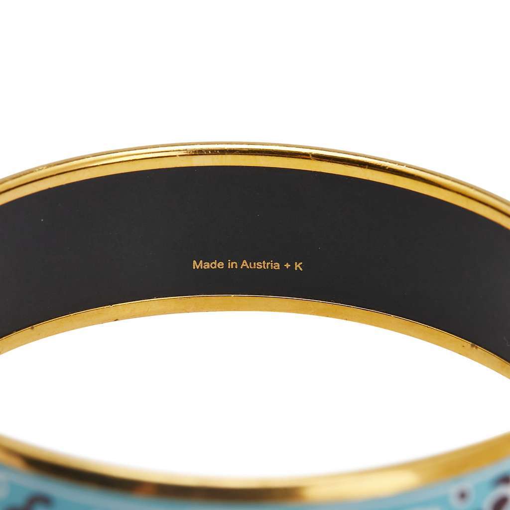 Hermès Wide Petits Chevaux de Hongrie Enamel Bangle 62 Blue Good condition - Box View