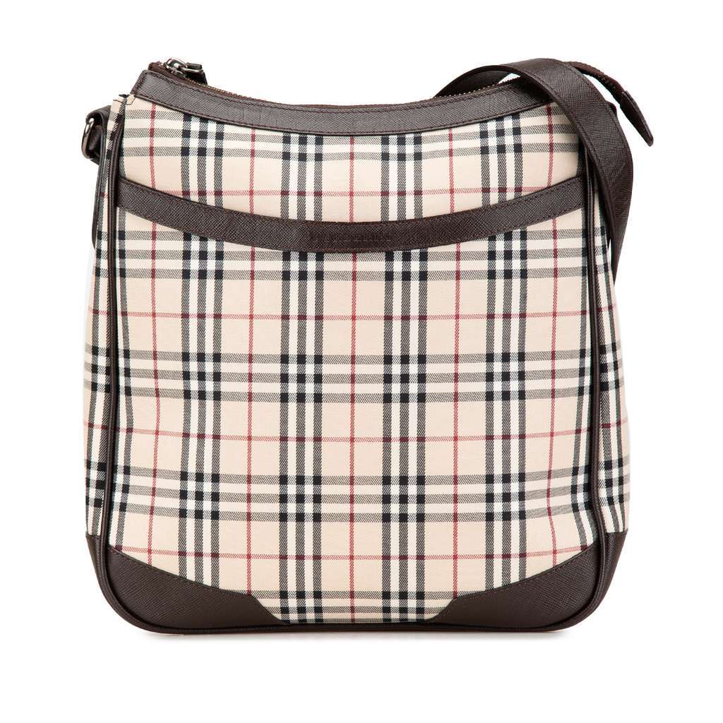 Burberry House Check Canvas Crossbody Brown Canvas Good - Front View
