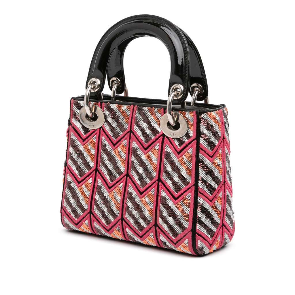 Dior Mini Patent Sequined Lady Dior Pink Leather Very good - Back View