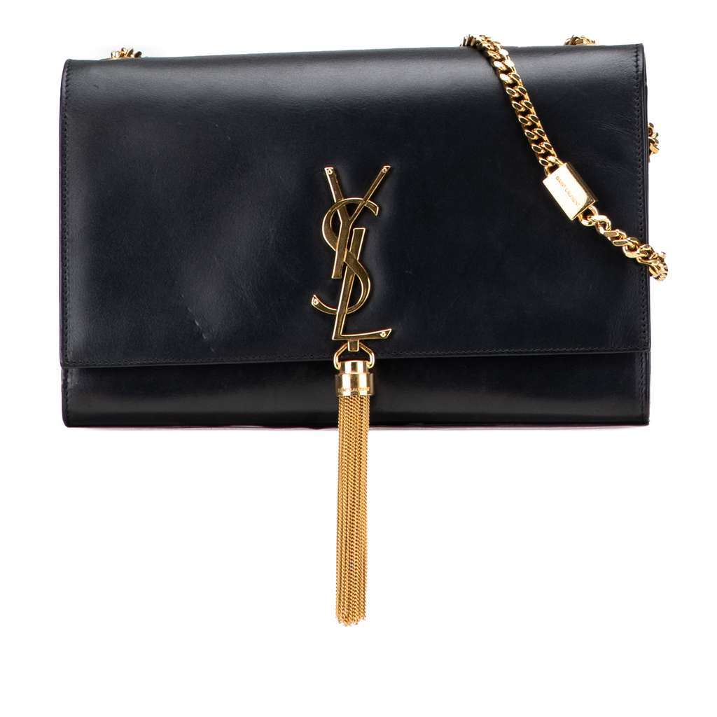 Saint Laurent Medium Smooth Calfskin Classic Monogram Kate Tassel Crossbody Black Leather Very good condition - Front View