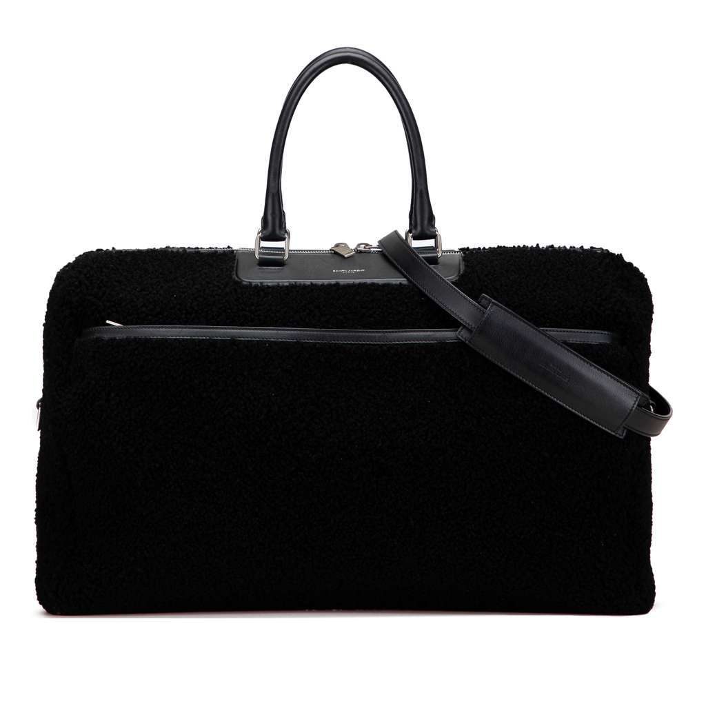 Saint Laurent Shearling Travel Bag Black Very good - Front View