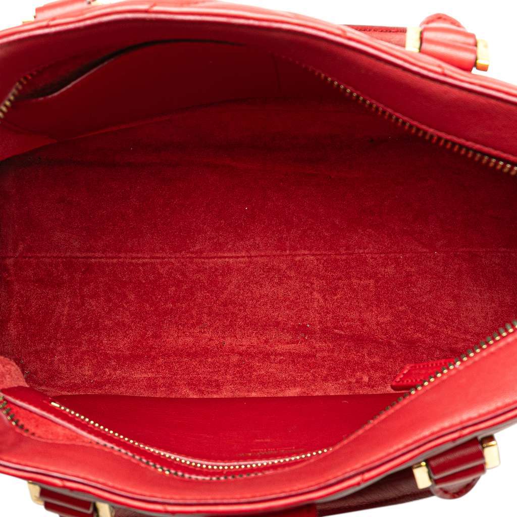 Saint Laurent Small Chevron Calfskin Monogram Cabas Satchel Red Leather Very good - Model View
