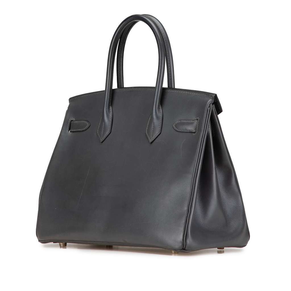 Hermès Box Calf Birkin Retourne 30 Grey Leather Good condition - Back View