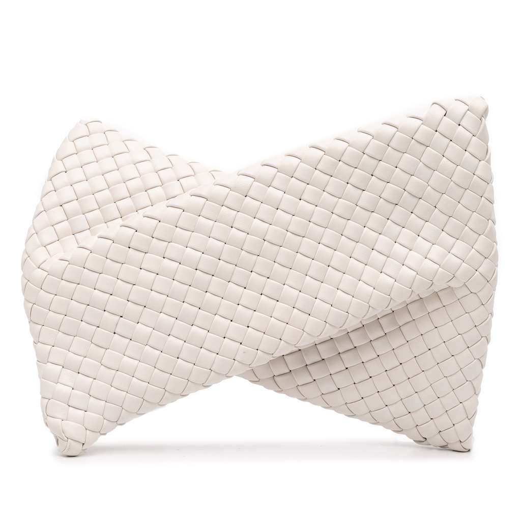 Bottega Veneta Lambskin Padded Intreccio Crisscross Clutch White Leather Good - Front View