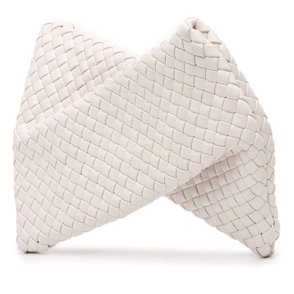 Bottega Veneta Lambskin Padded Intreccio Crisscross Clutch White Leather Good - Back View