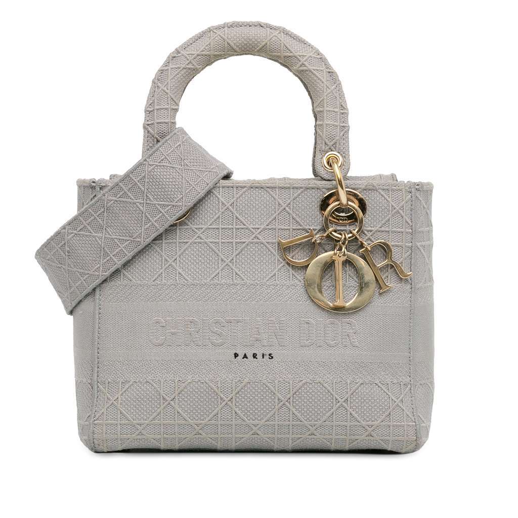 Dior Medium Canvas Cannage Lady D Lite Grey Canvas Very good - Front View