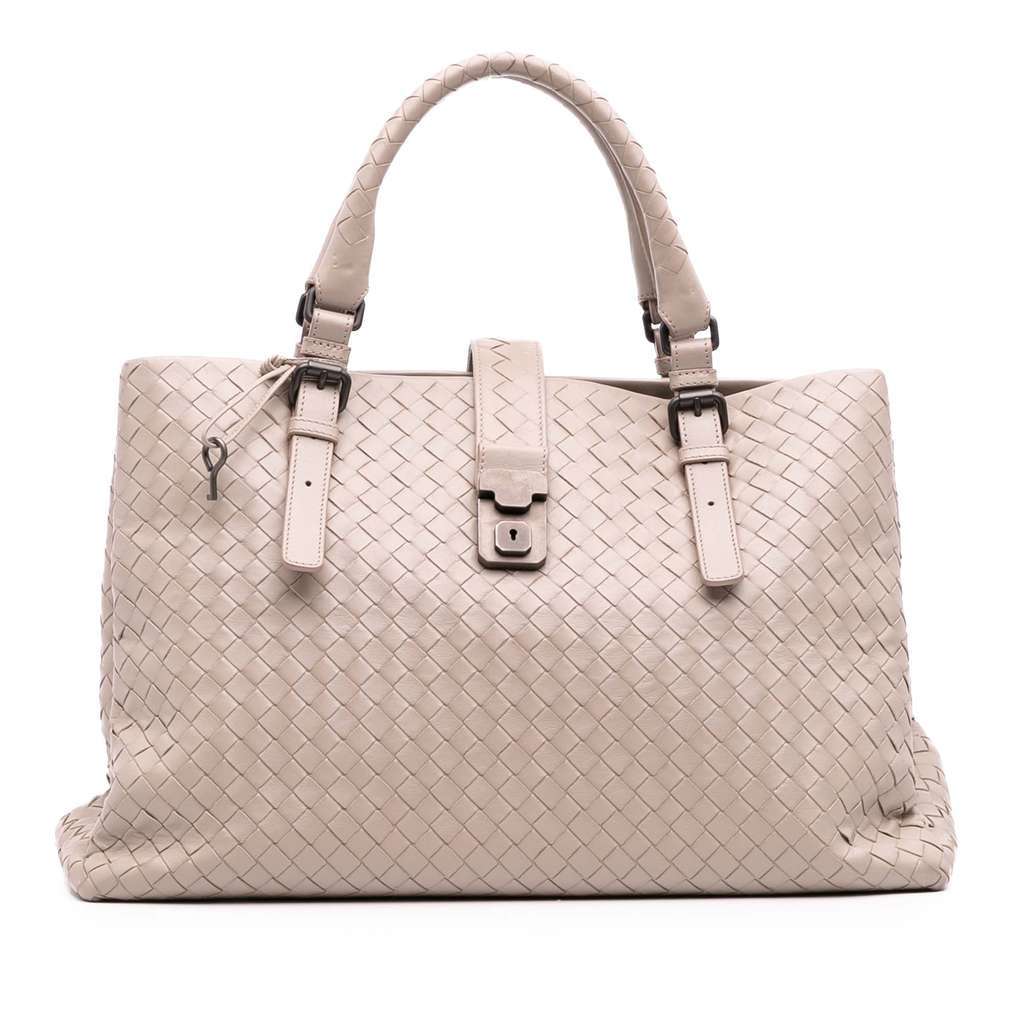 Bottega Veneta Medium Nappa Intrecciato Roma Tote Brown Leather Good - Front View