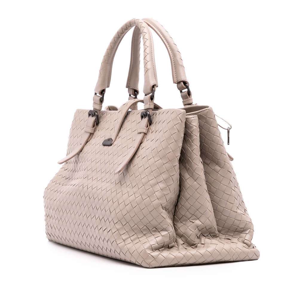 Bottega Veneta Medium Nappa Intrecciato Roma Tote Brown Leather Good - Back View