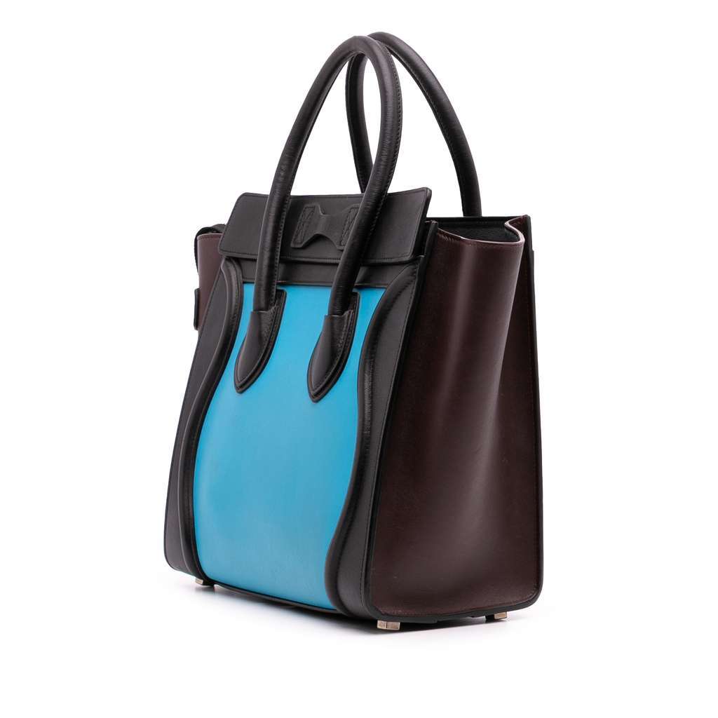 Celine Micro Tricolor Leather Luggage Tote Blue Leather Very good - Back View
