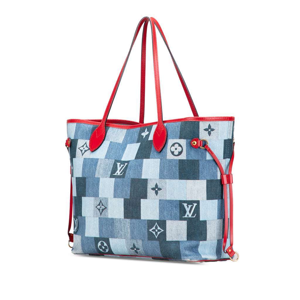 Louis Vuitton Monogram Denim Patchwork Neverfull MM Blue Denim Very good - Back View