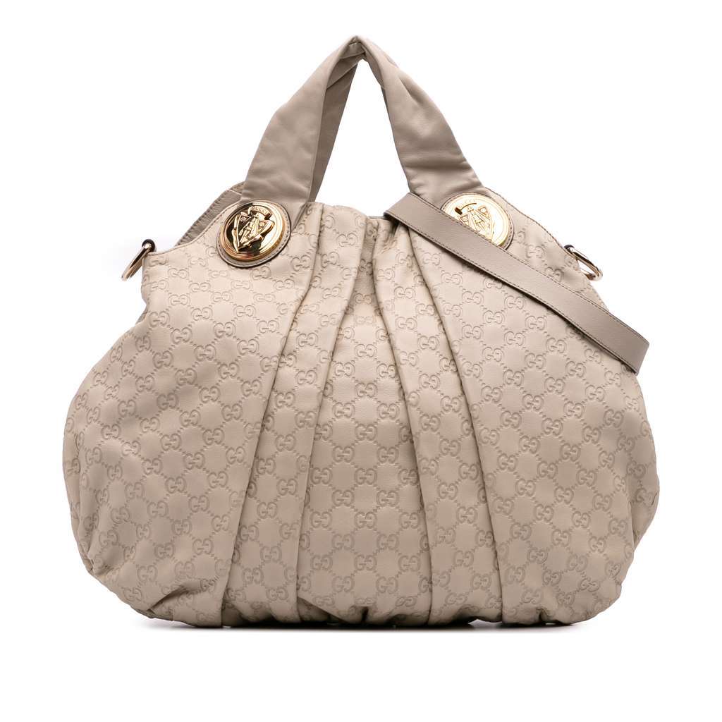 Gucci Large Guccissima Hysteria Satchel White Leather Good - Front View