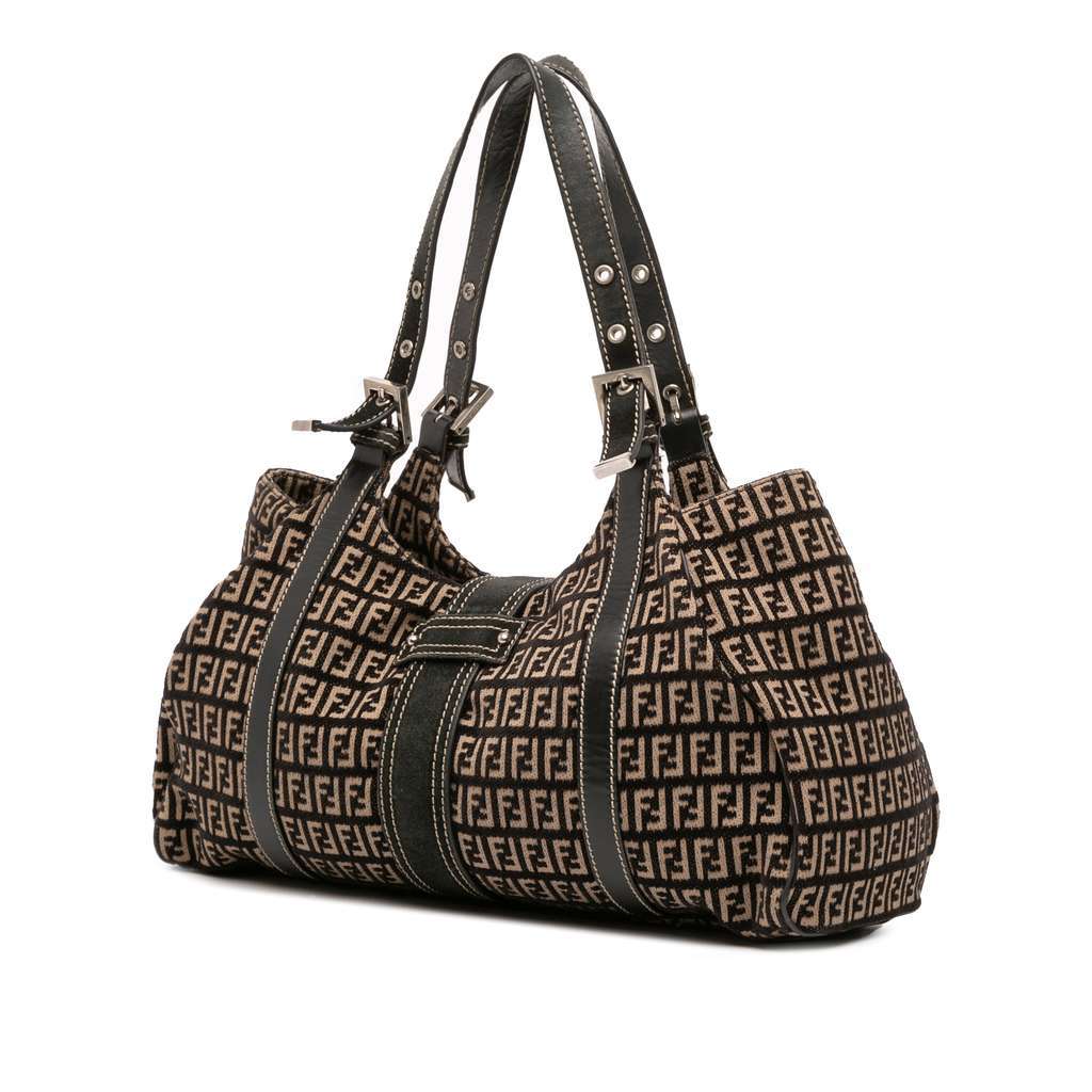 Fendi Zucchino Canvas Shoulder Bag Brown Canvas Fair condition - Back View