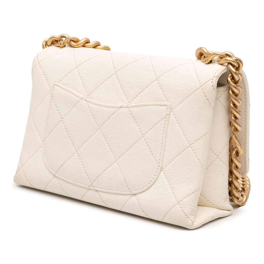 Chanel Mini Quilted Caviar Bracelet On Chain Flap White Leather Fair condition - Back View
