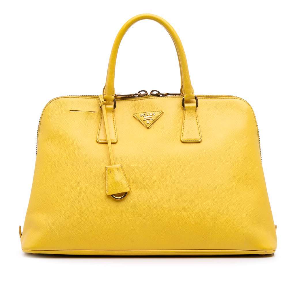 Prada Large Saffiano Lux Promenade Satchel Yellow Leather Good - Front View