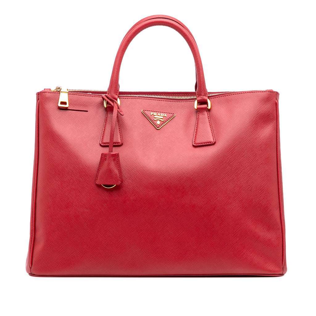 Prada Large Saffiano Lux Galleria Double Zip Satchel Red Leather Very good - Front View