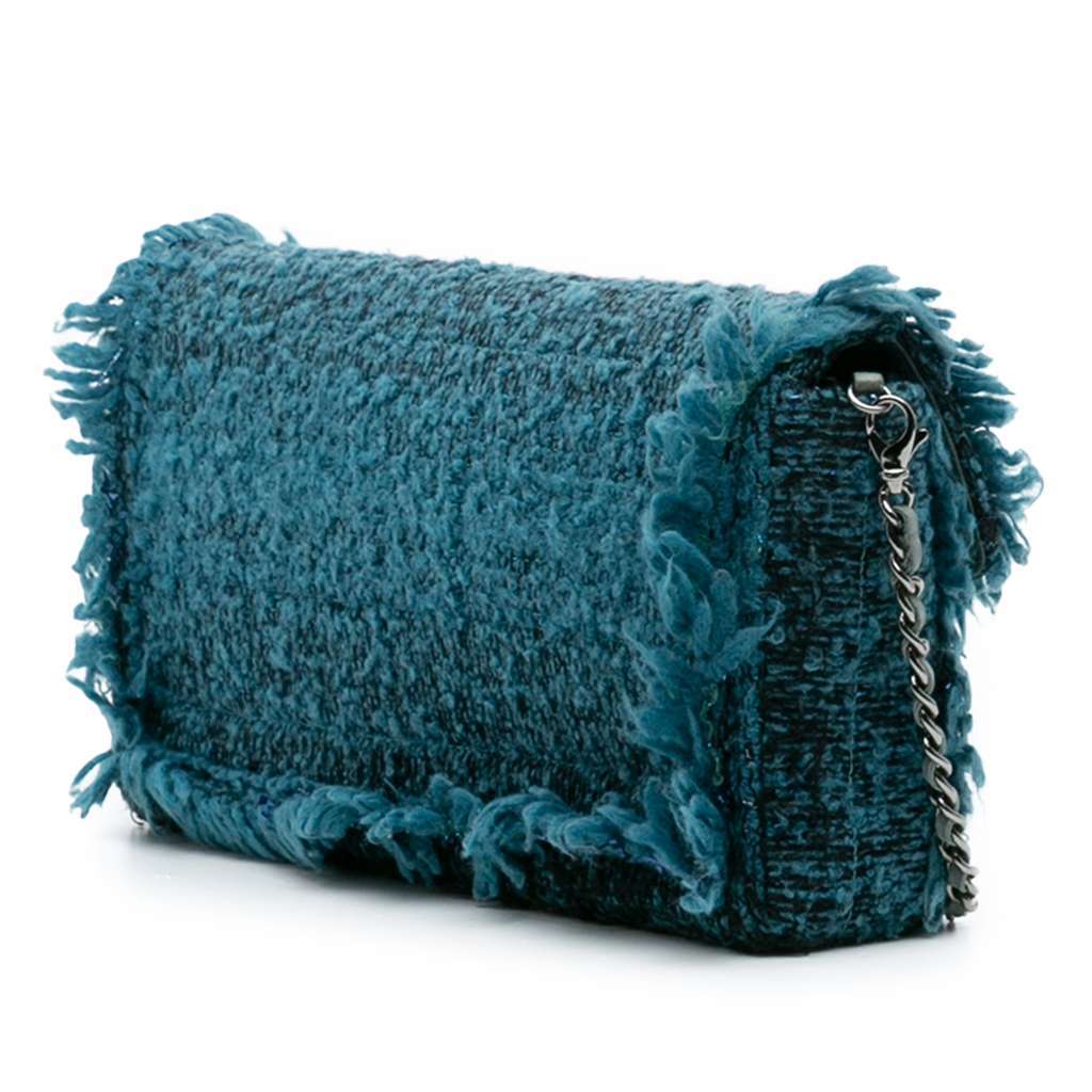 Chanel CC Tweed East West Flap Blue Tweed Good - Back View