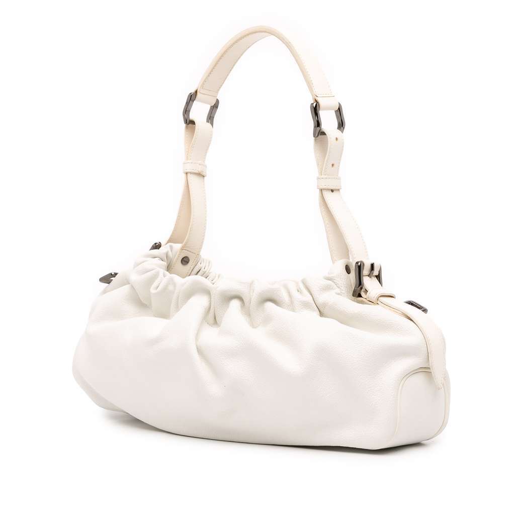 Burberry Leather Drawstring Shoulder Bag White Leather Good - Back View