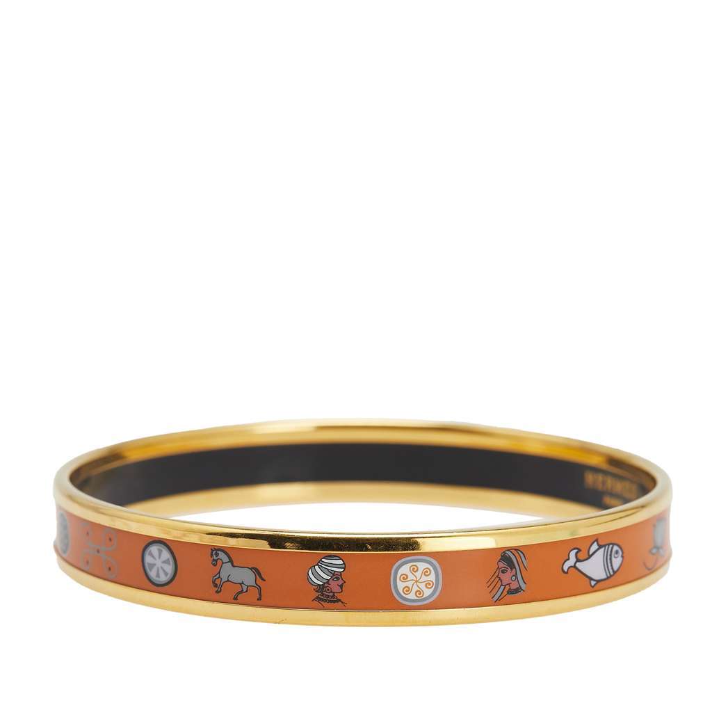 Hermès Narrow Enamel Cloisonne Bangle 62 Orange Good condition - Back View