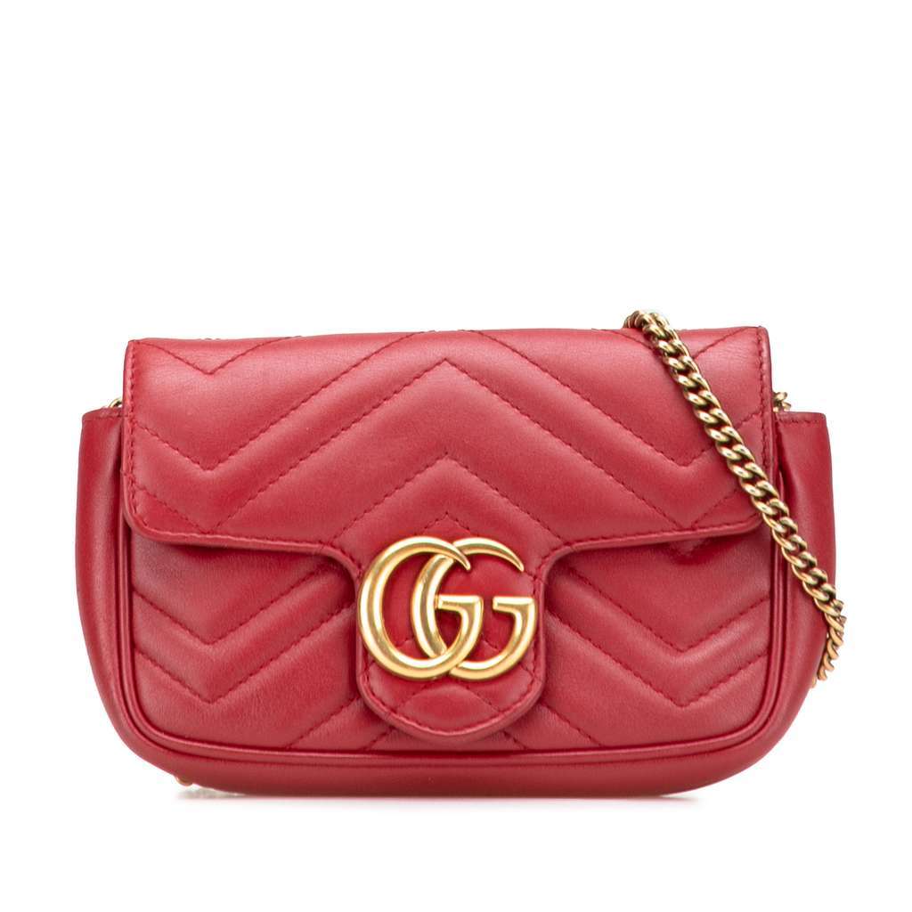 Gucci Mini GG Marmont Matelasse Leather Flap Crossbody Red Leather Good - Front View