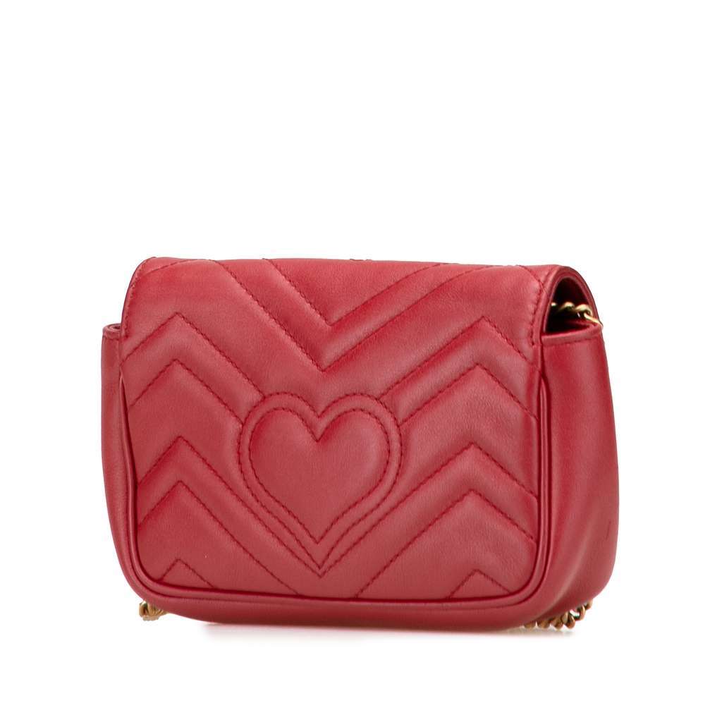 Gucci Mini GG Marmont Matelasse Leather Flap Crossbody Red Leather Good - Back View