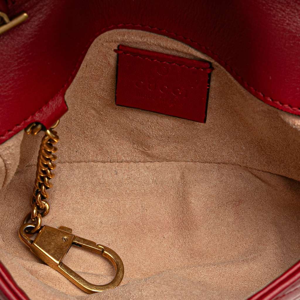 Gucci Mini GG Marmont Matelasse Leather Flap Crossbody Red Leather Good - Model View