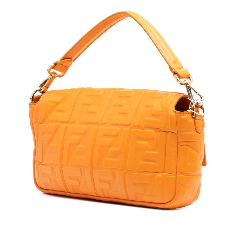 Fendi Zucca Embossed Leather Baguette Satchel Orange Leather Good - Back View