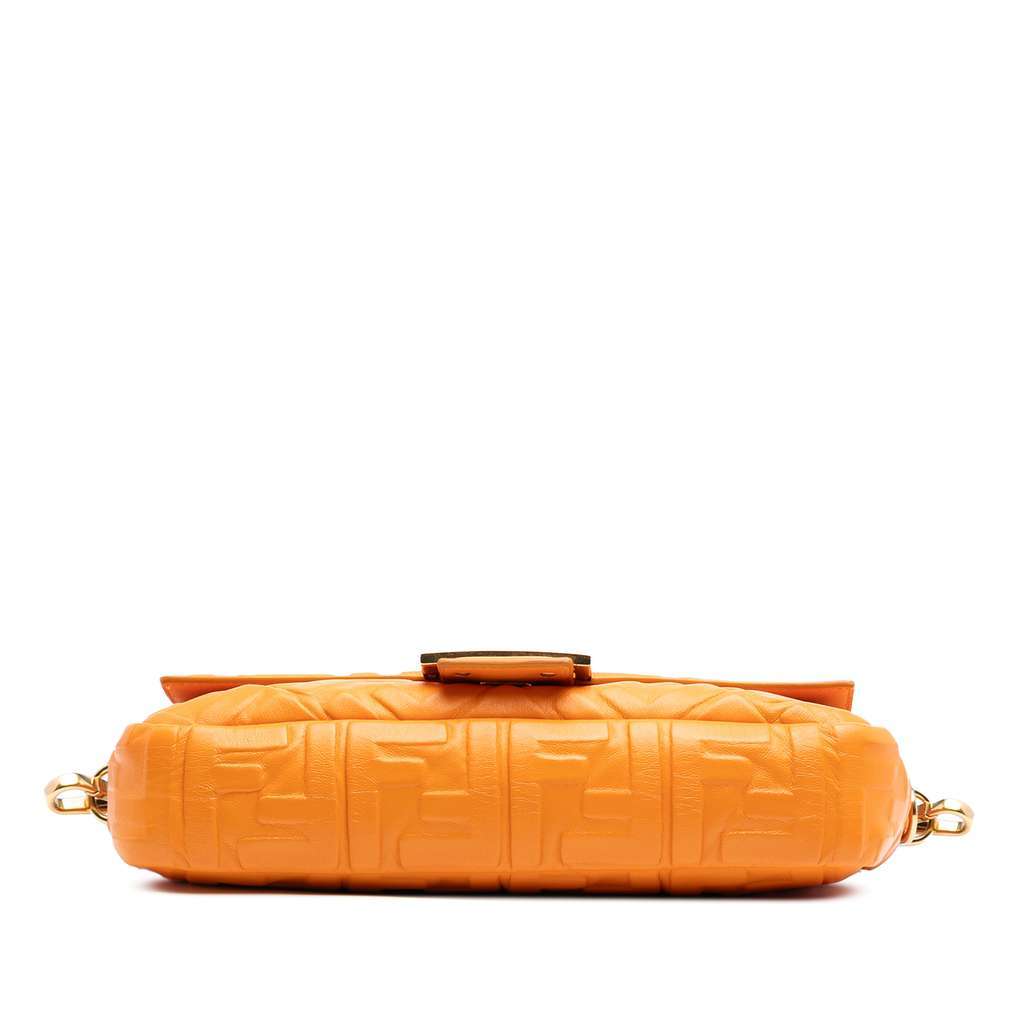 Fendi Zucca Embossed Leather Baguette Satchel Orange Leather Good - Inside View