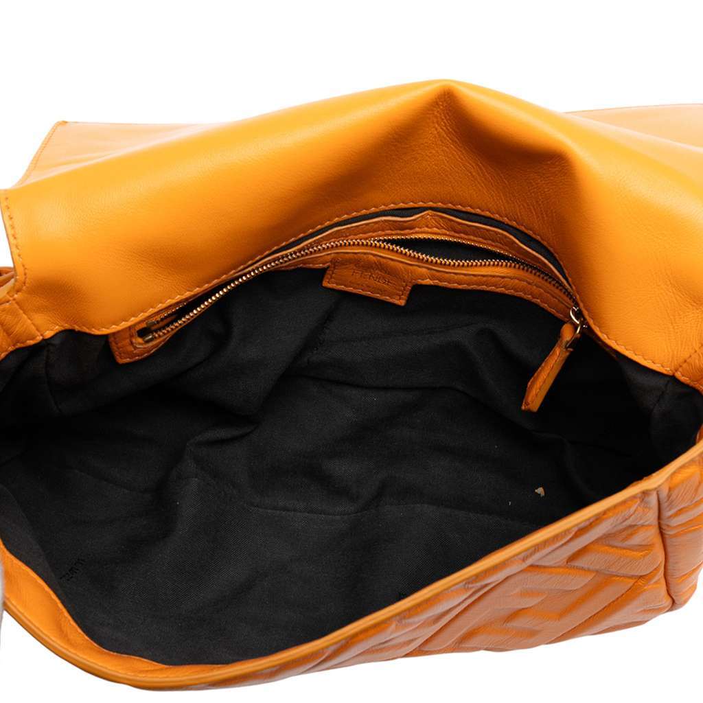 Fendi Zucca Embossed Leather Baguette Satchel Orange Leather Good - Model View