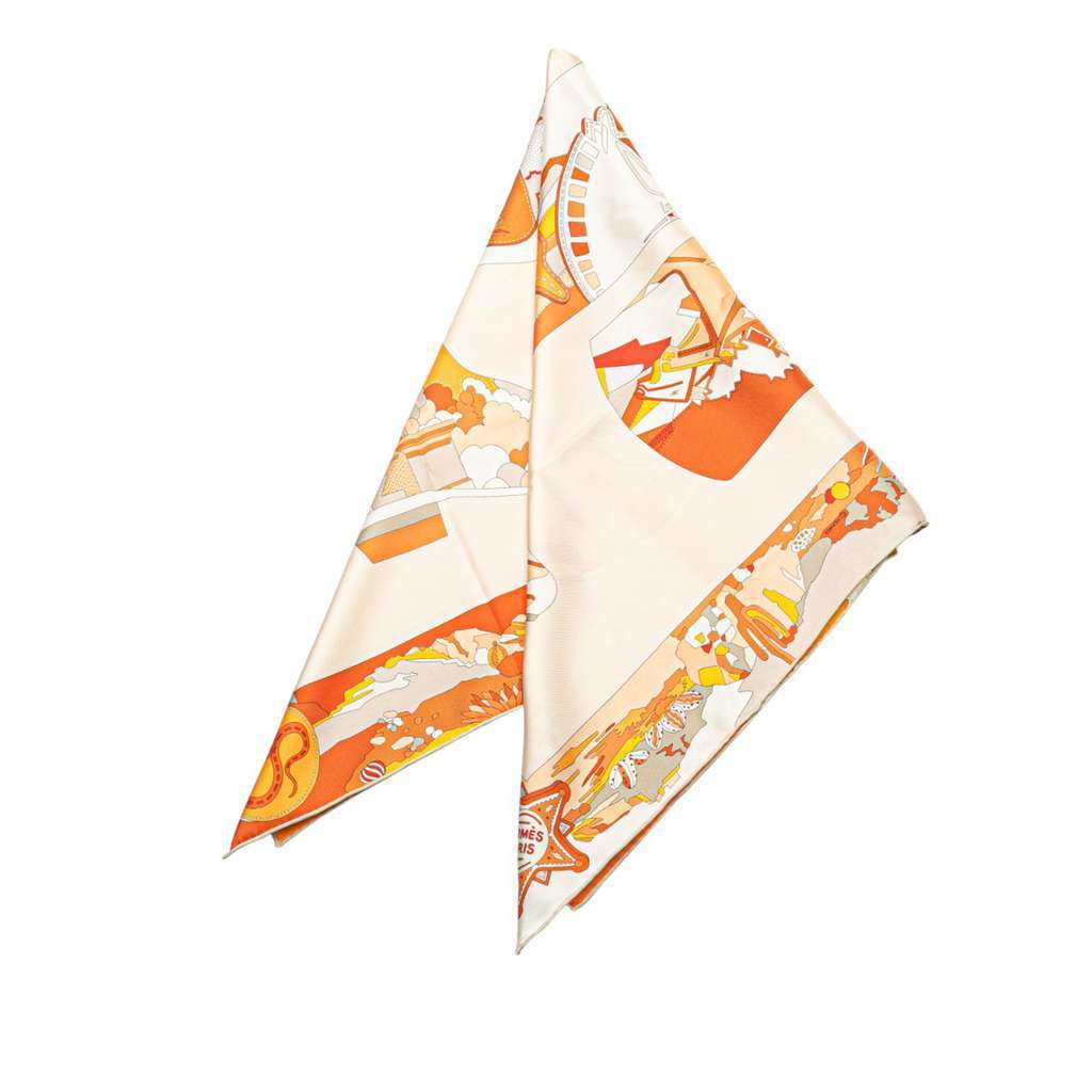 Hermès Bottes Story Silk Scarf Orange Silk Good condition - Front View