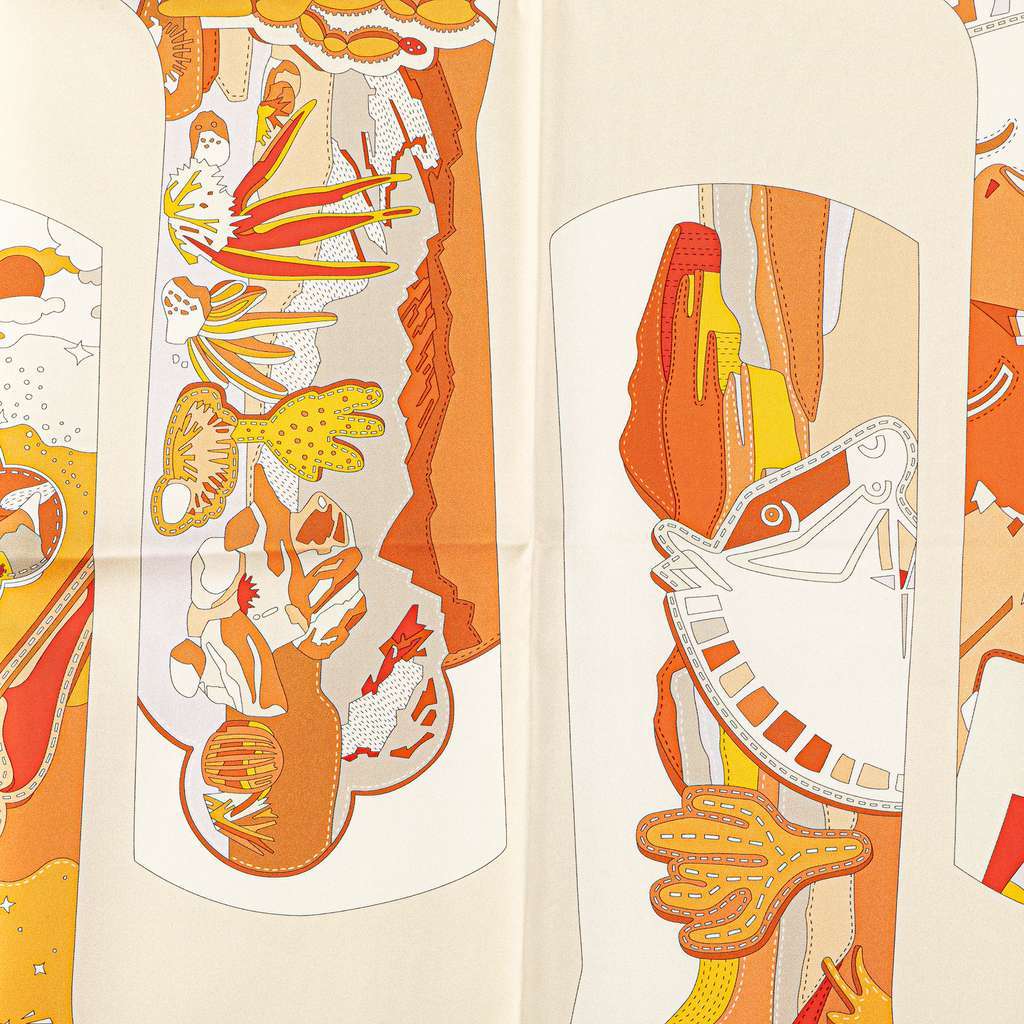 Hermès Bottes Story Silk Scarf Orange Silk Good condition - Back View