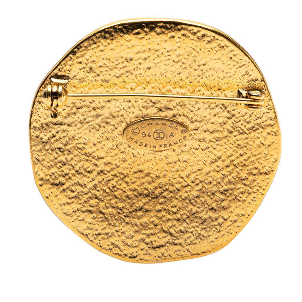 Chanel CC Gold Plated Sunburst Brooch Gold Metal Good - Back View