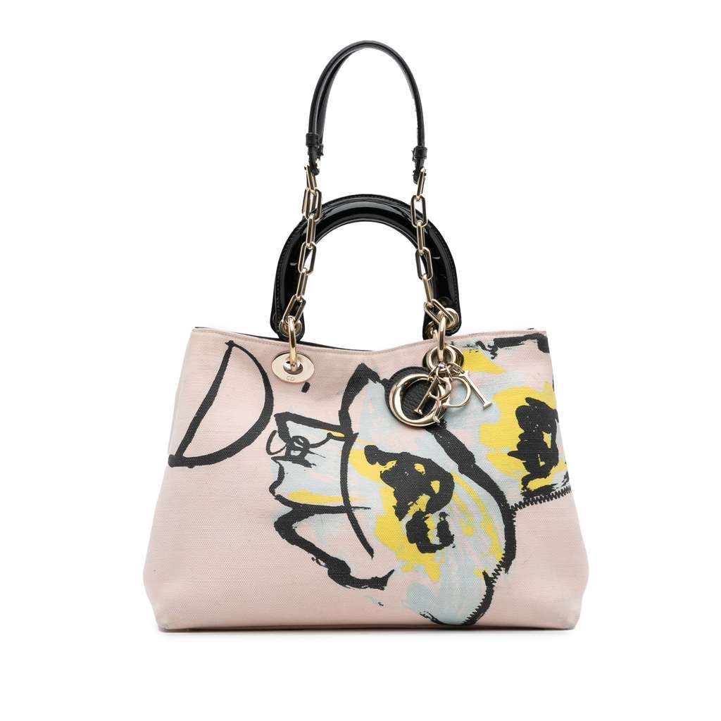 Dior Limited Edition Medium Canvas Floral Printed Diorissimo Satchel Pink Canvas Very good - Front View