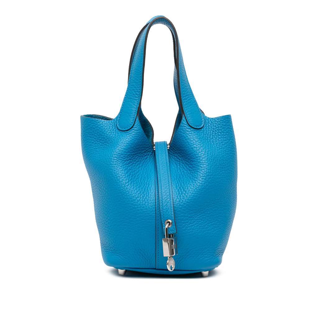 Hermès Clemence Picotin Lock 18 Blue Leather Good condition - Front View