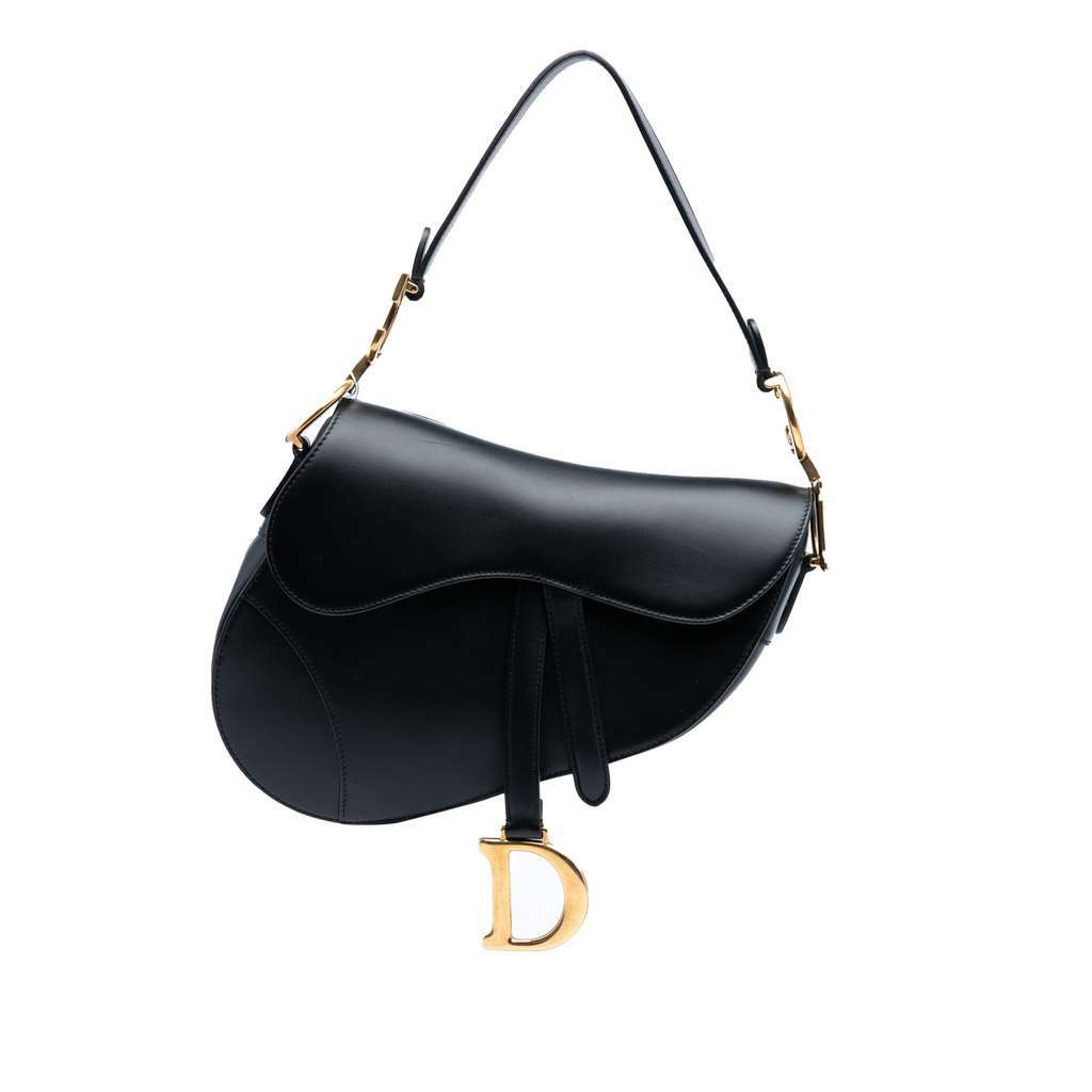 Dior Mini Leather Saddle Bag Black Leather Good - Front View