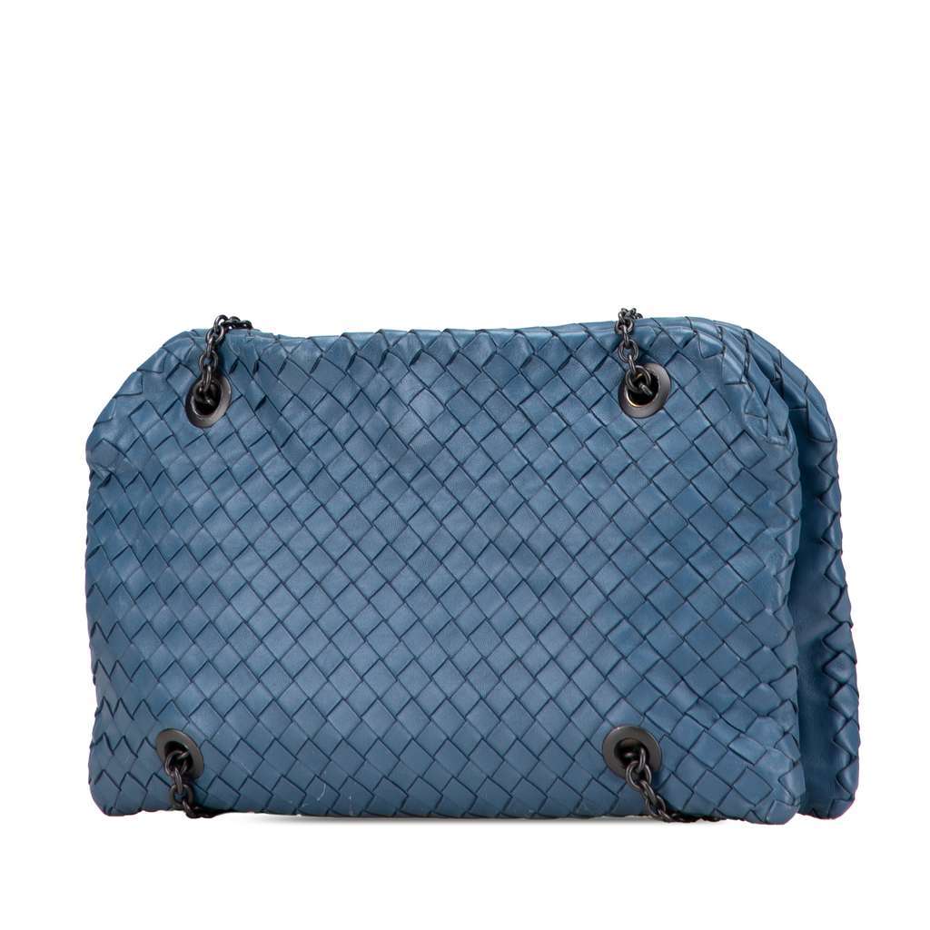 Bottega Veneta Nappa Intrecciato Duo Shoulder Bag Blue Leather Good - Back View