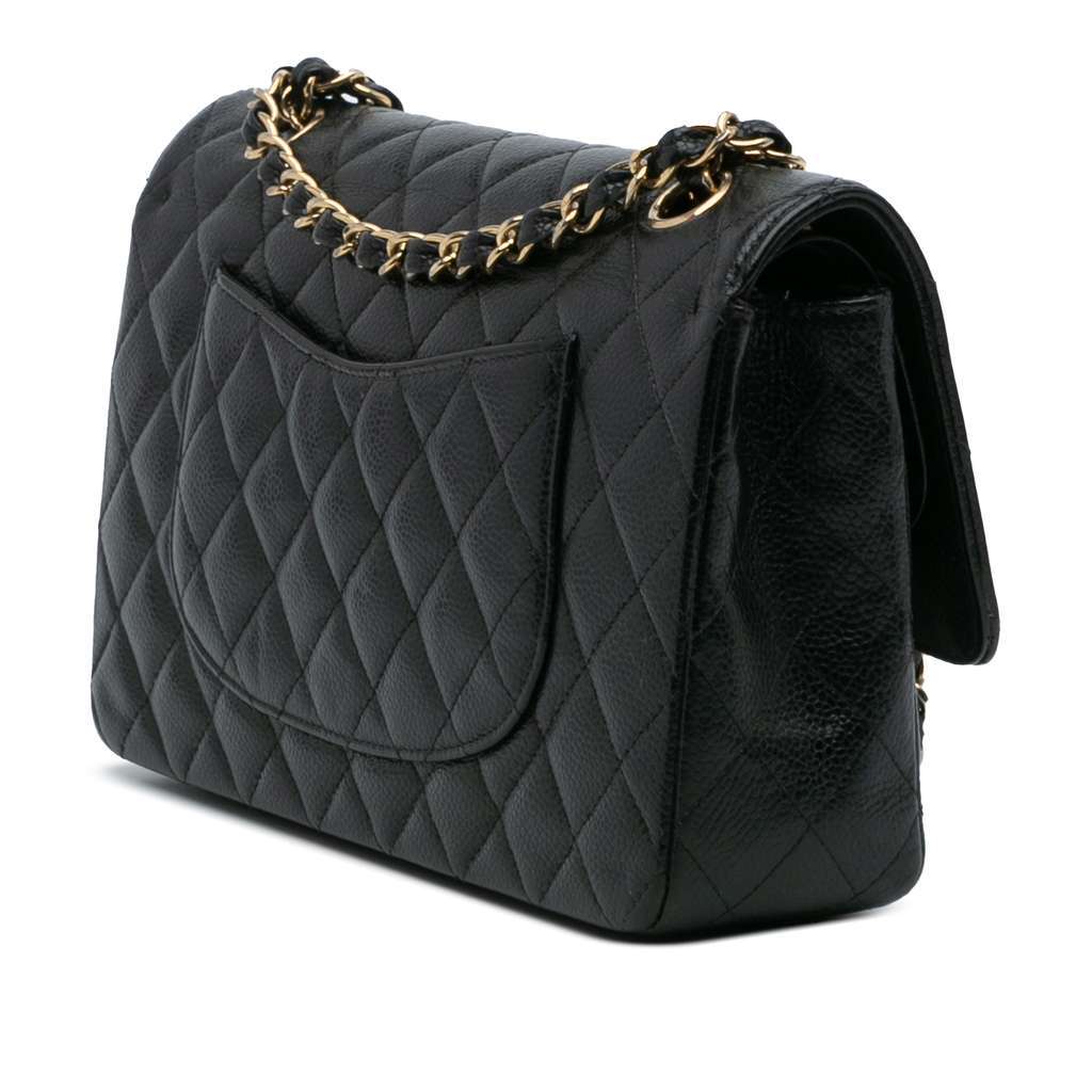Chanel Medium Classic Caviar Double Flap Black Leather Good - Back View