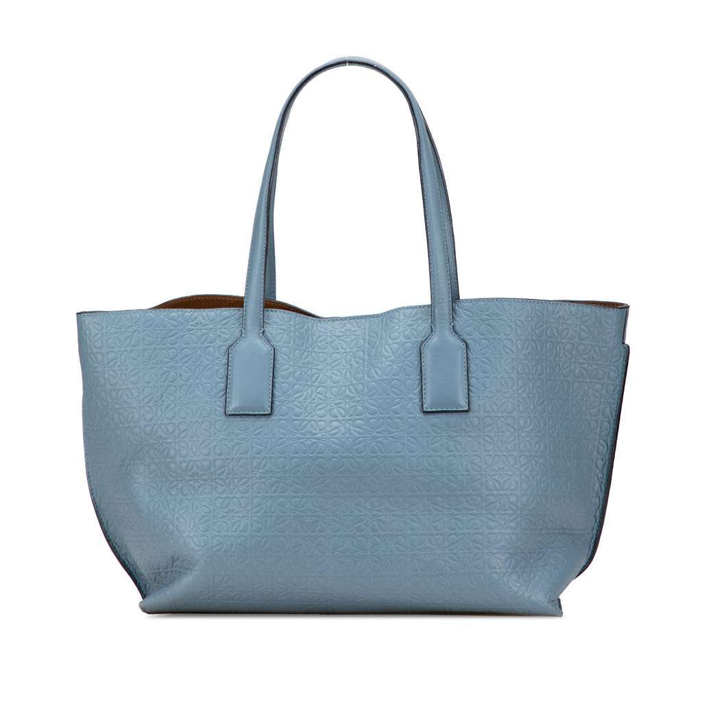 Loewe Embossed Anagram Leather T Shopper Tote Blue Leather Good - Front View